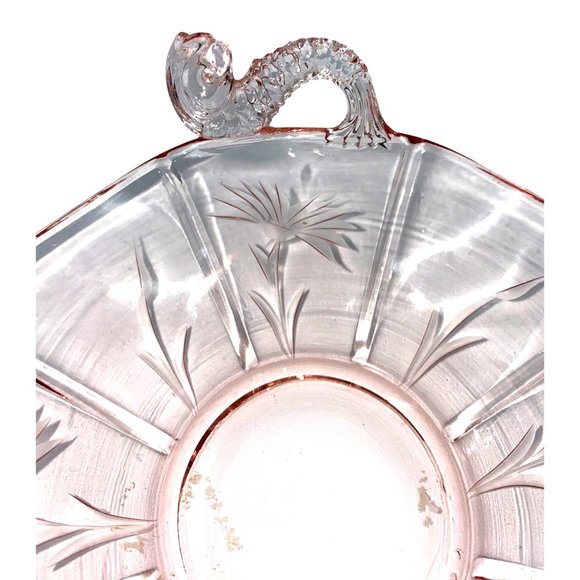 Fenton Candy Dishes 2 Items Dolphin Handles 1930s Pink Depression Cut Glass Hand - Picture 12 of 16